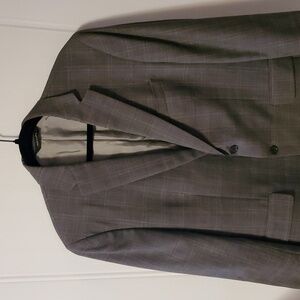 Banana Republic Tailored Fit Grey Plaid Wool Blazer Jacket Size 40S